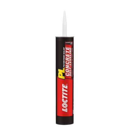  A black and red tube of Loctite PL Self-Leveling Concrete Sealant on a white background.