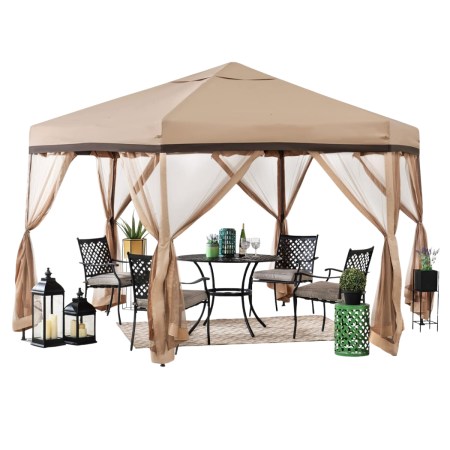  Sunjoy 11-by-11-Foot Pop-Up Gazebo With Netting on a white background