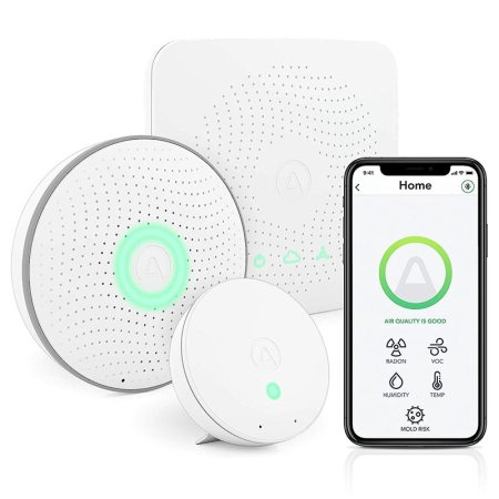  Airthings 4200 House Kit Air Quality Monitor and a smartphone