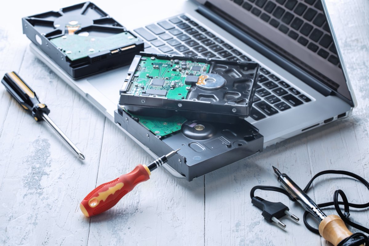 repair of computer hard drives. on the table . concept of computer technology and repair