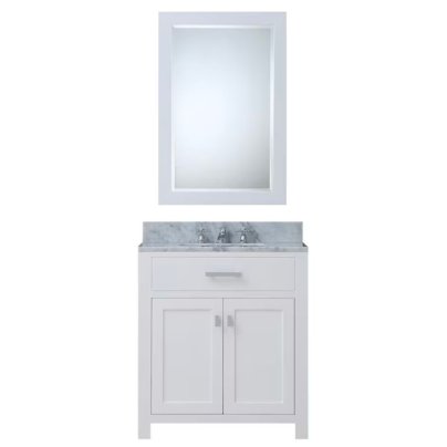 The Water Creation Madison 30-Inch Modern White Vanity on a white background.