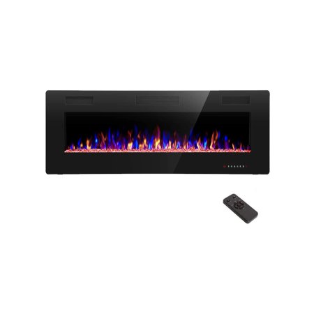  The R.W.Flame 50-Inch Recessed Electric Fireplace Heater and its remote on a white background.