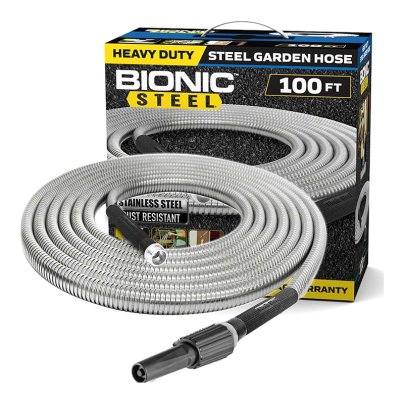 Box of Bionic Steel 100-Foot Rustproof Garden Hose on a white background