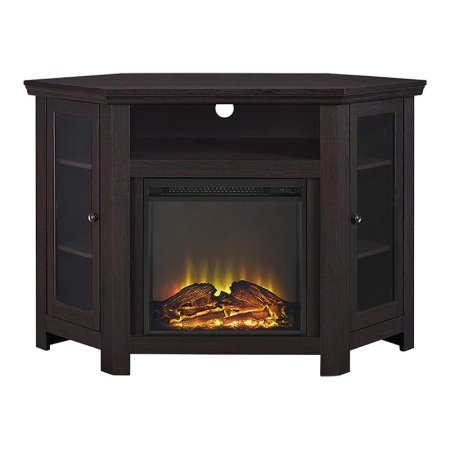  The Walker Edison 48-Inch Wood Corner Fireplace TV Stand on a white background.