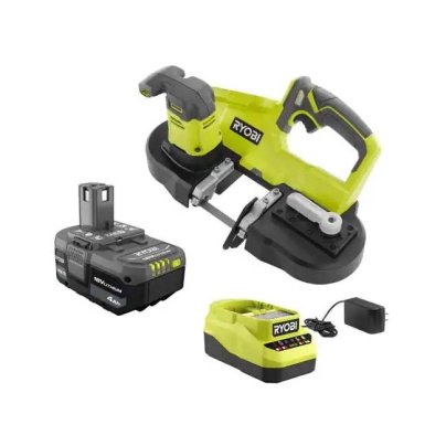 The Ryobi P590K1 One+ 18V Cordless Band Saw Kit on a white background.