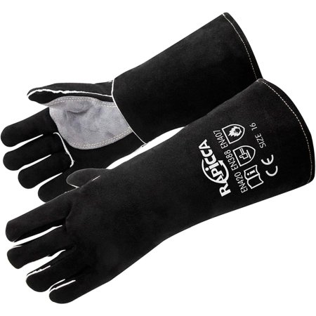  A pair of the Rapicca 14-Inch Welding Gloves on a white background.