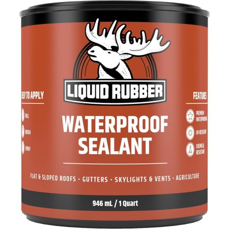  Brown tub of Liquid Rubber Waterproof Sealant on white background