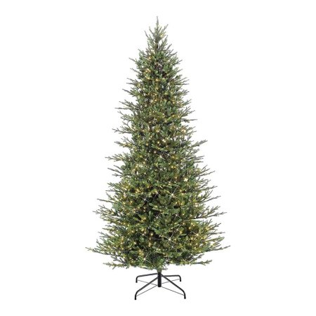  The Puleo International Prelit Slim Balsam Fir Tree in its included stand on a white background.