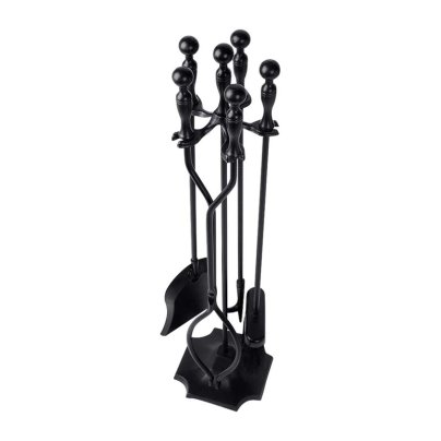 The Amagabeli 5-Piece Black Handle Fireplace Tools Set on a white background.