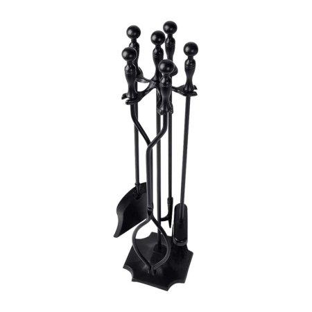  The Amagabeli 5-Piece Black Handle Fireplace Tools Set on a white background.