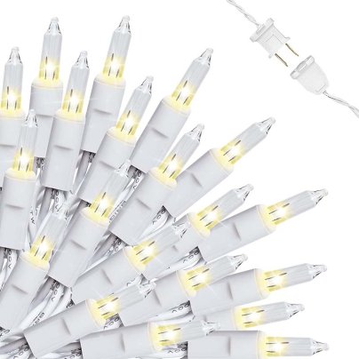 The Lidore 100 Clear Mini Christmas String Lights arranged in a fan shape on a white background.