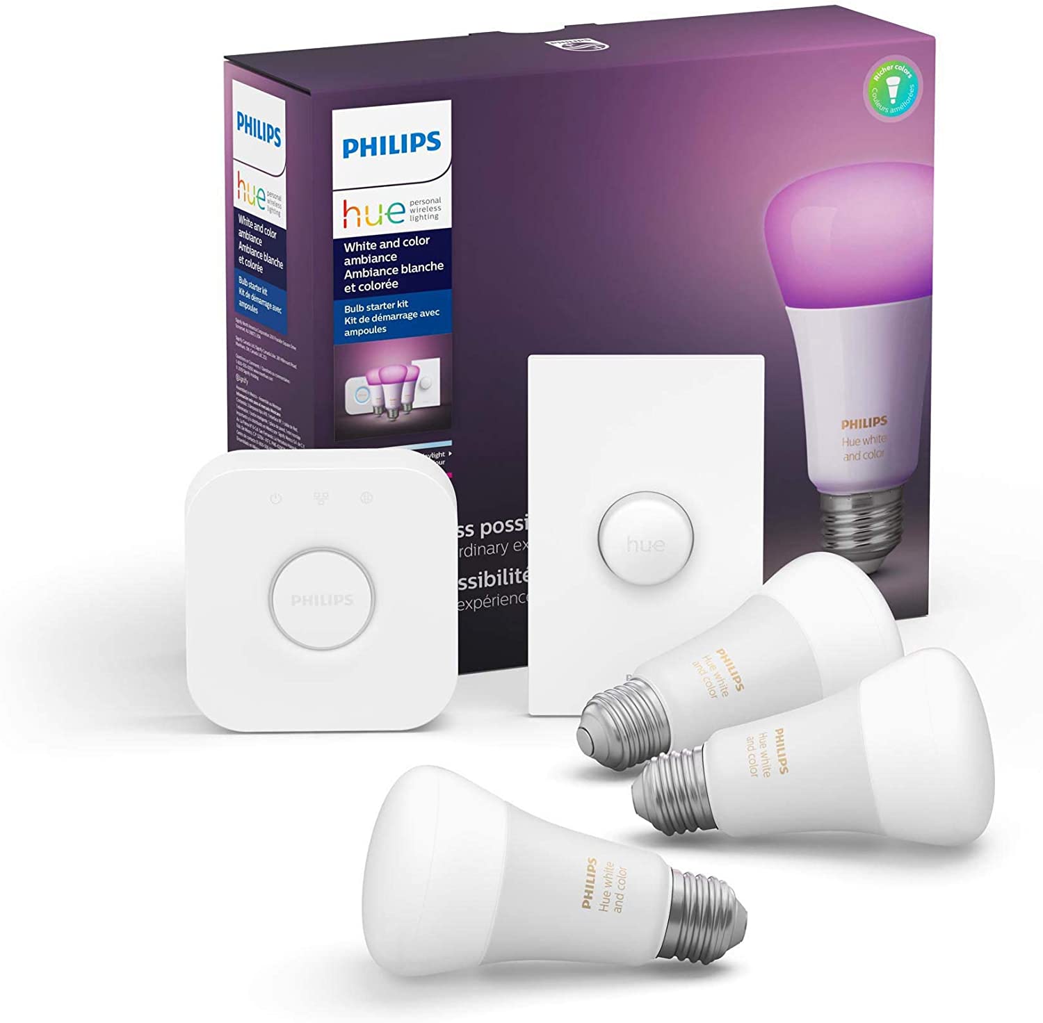 Philips Hue Smart Button Light kit on a white background.