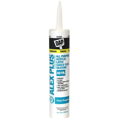 Tube of DAP Alex Plus All-Purpose Acrylic Latex Caulk on a white background