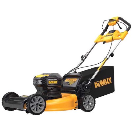  Black and yellow DeWalt 2X20V MAX 21.5-Inch Self-Propelled Lawn Mower on white background