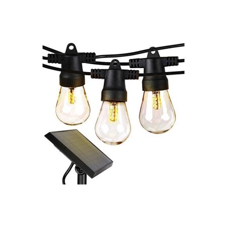  Three Brightech Ambience Pro Solar Outdoor String Lights and a solar panel