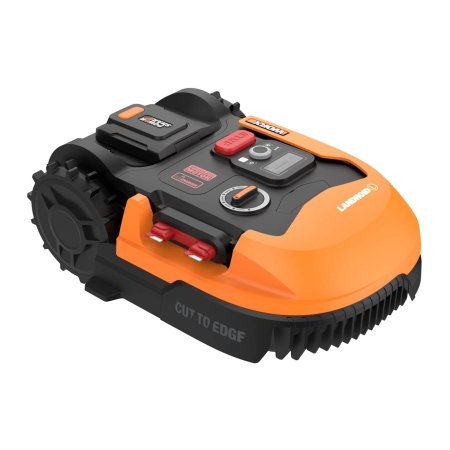  Orange and black Worx Landroid M 20V Robotic Lawn Mower on white background