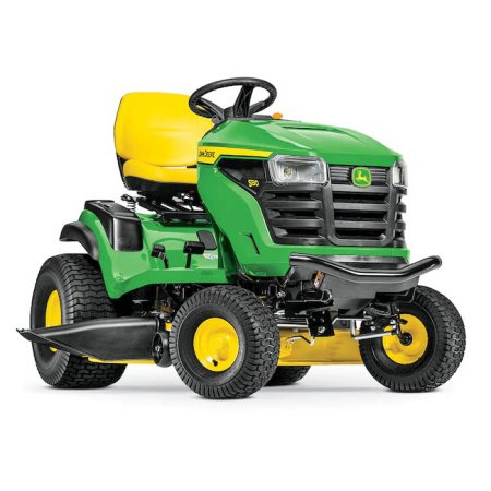  John Deere S130 42-Inch green and yellow Lawn Tractor on white background