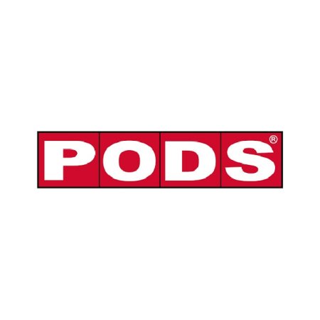  The word 'PODS' appears in white against a red background.