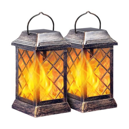  Two TomCare Flickering Flame Metal Solar Lantern on a white background