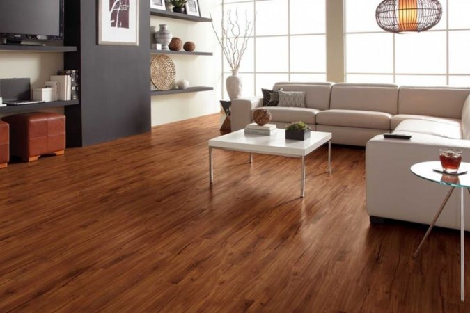 A vinyl plank flooring floor in a living room