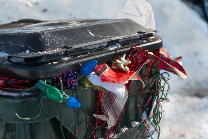 Christmas lights in trash