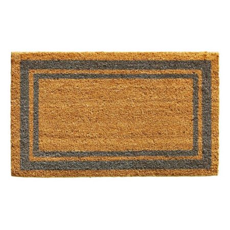  Brown coir doormat with black border on white background