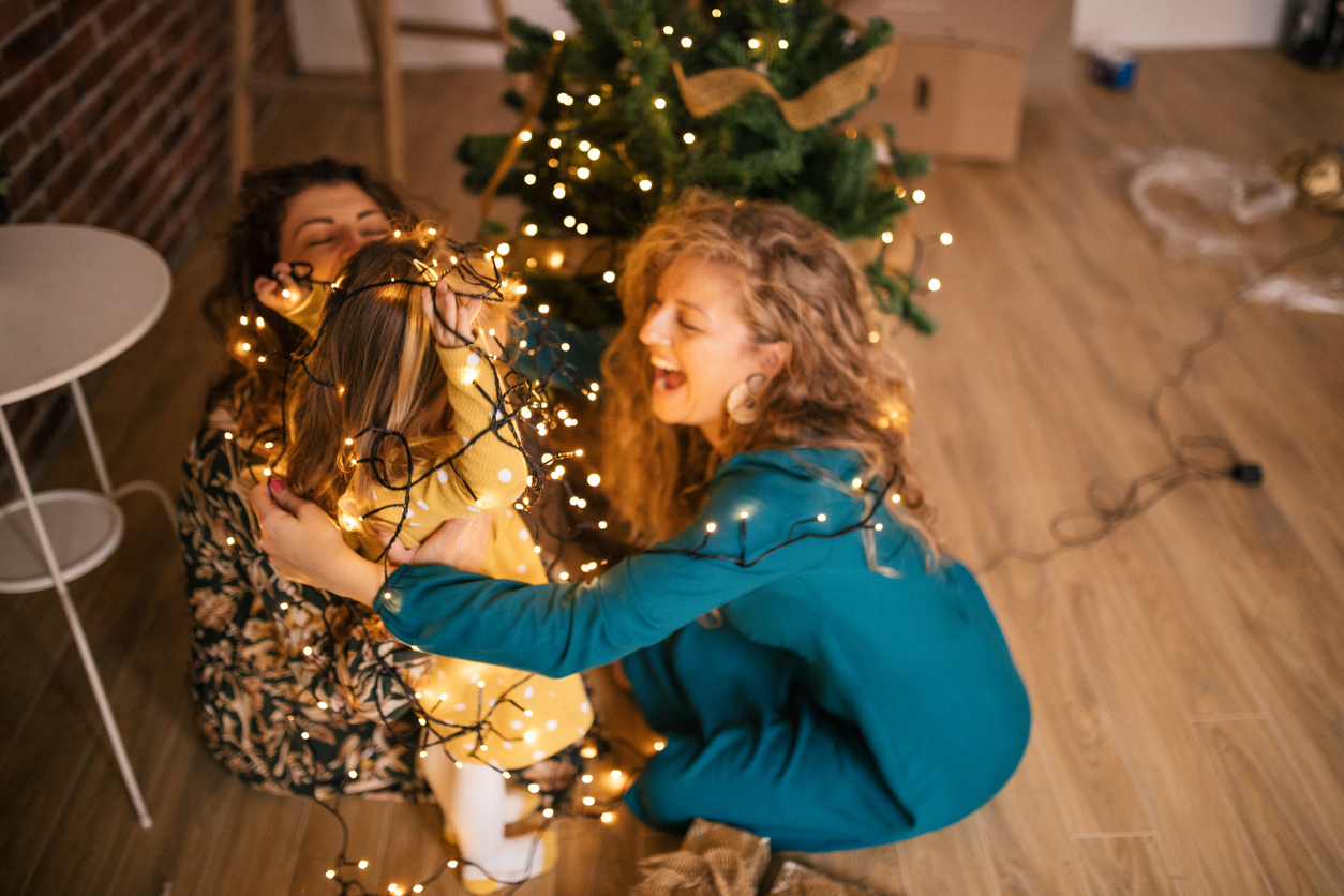 Family preparing gifts for new year