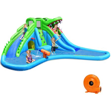  Costzon Inflatable Crocodile Water Park Double Slides on a white background