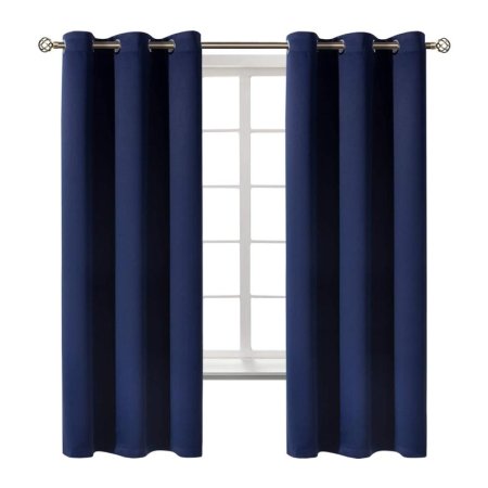  A navy blue pair of BGment Thermal Blackout Curtains for Bedroom installed over a paned window.