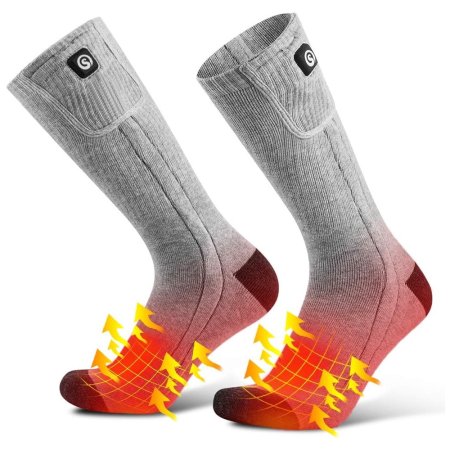  The Savior Heat Heated Socks with an illustration of flame-like arrows pointing up to mimic heat.