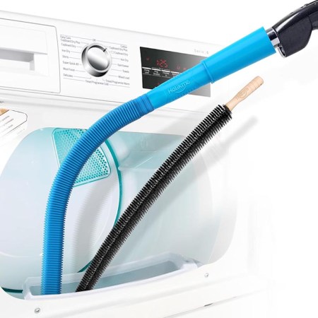  The Holikme 2-Piece Dryer Vent Cleaner Kit cleaning a dryer vent.