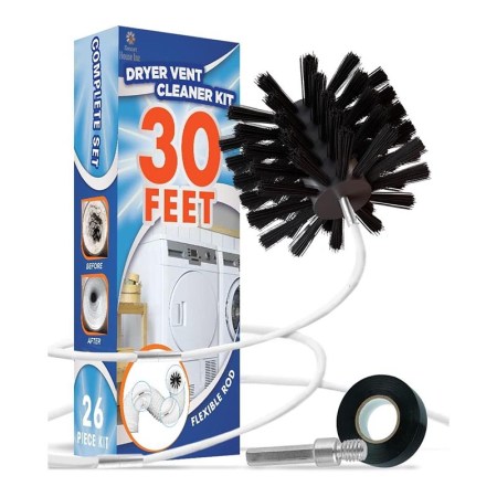  The Smart House Inc Dryer Vent Cleaner Kit and its packaging on a white background.