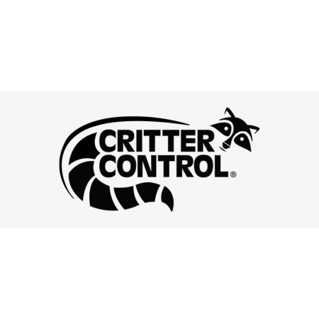  The words 'Critter Control' are written in black with the company's raccoon-shaped logo wrapping around it.