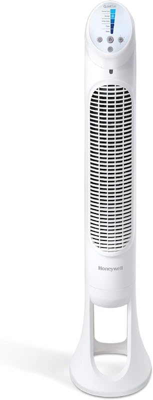 Honeywell Tower Fan in white on a white background