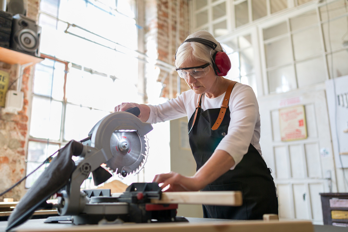 chop saw vs miter saw - miter saw in small workshop