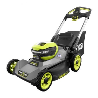 The Ryobi 40V HP Brushless 21-Inch Cross Cut Mower Kit on a white background.