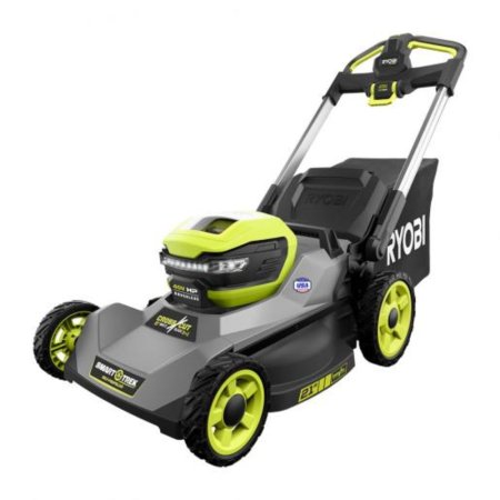  The Ryobi 40V HP Brushless 21-Inch Cross Cut Mower Kit on a white background.