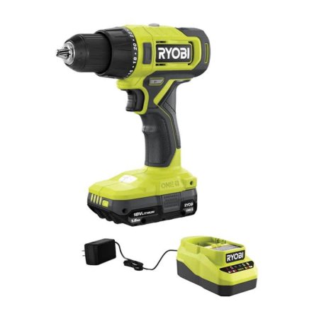  The Best Ryobi Drill Option: Ryobi ONE+ ½-Inch Cordless Drill/Driver Kit and its charger on a white background.