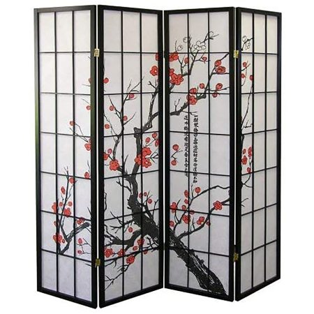  The Best Room Dividers Option: Roundhill Furniture Black Japanese 4-Panel Screen