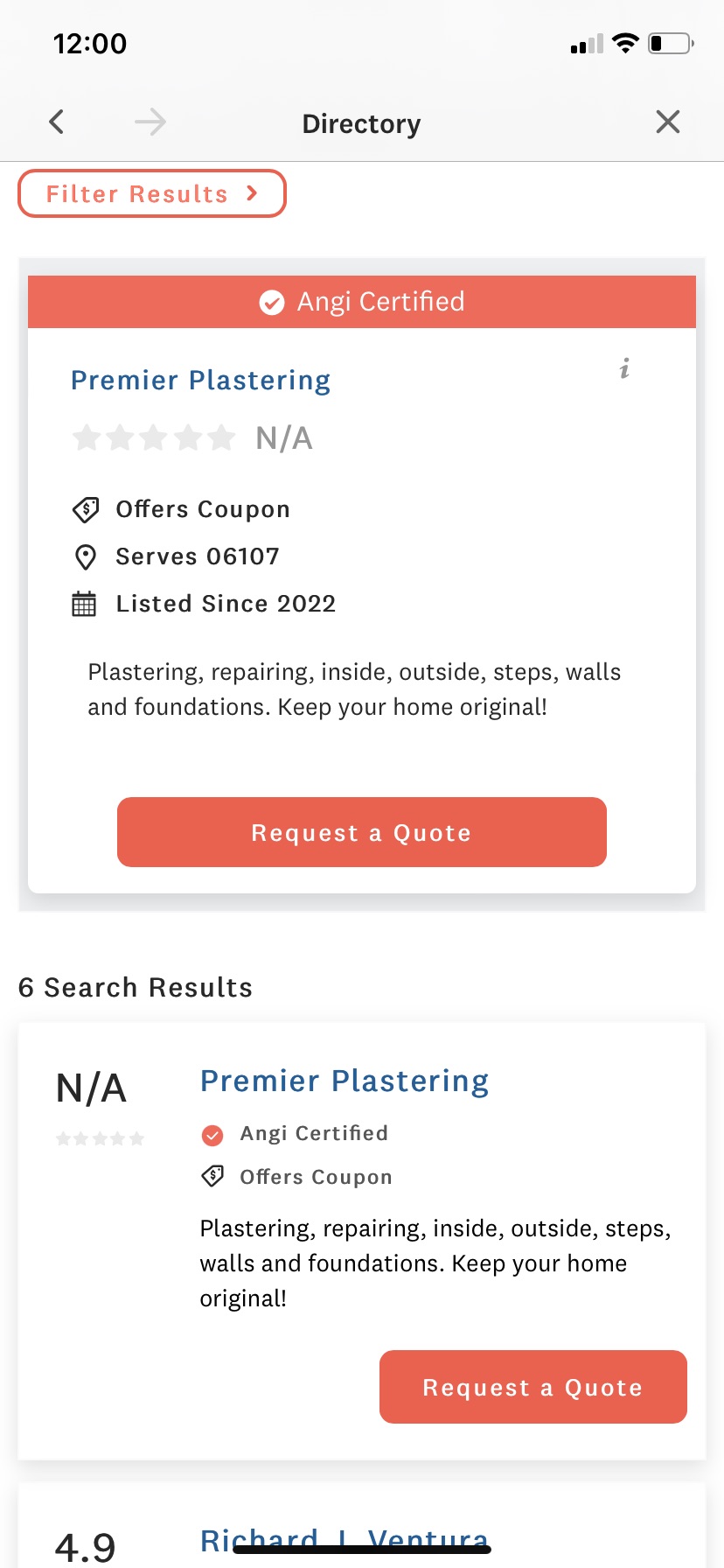 Angi Review Photo 7 - App screenshot of results