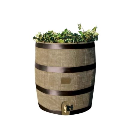  RTS Home Accents Round Rain Barrel With Planter on a white background