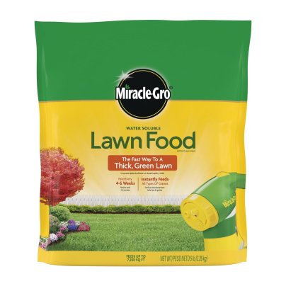 A bag of Miracle-Gro Water Soluble Lawn Food