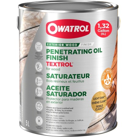  A can of Owatrol Textrol Exterior Wood Sealer on a white background.