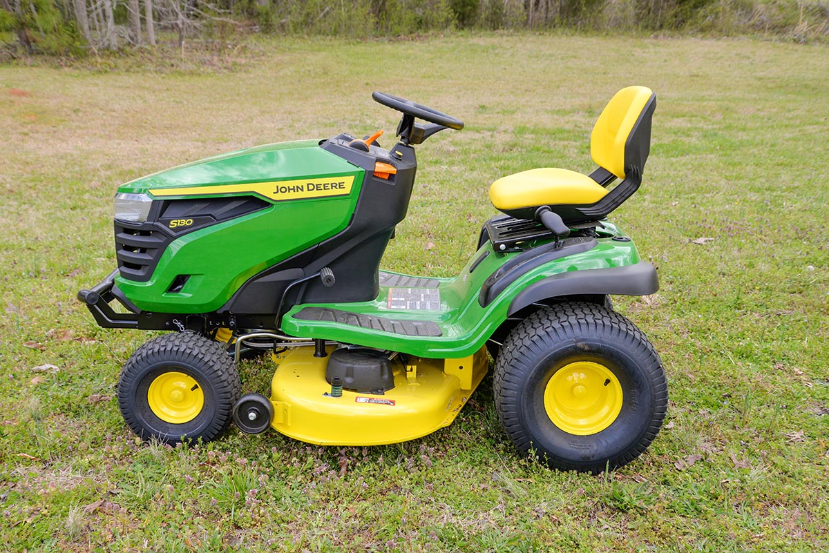 John Deere S130 lawn tractor on grass