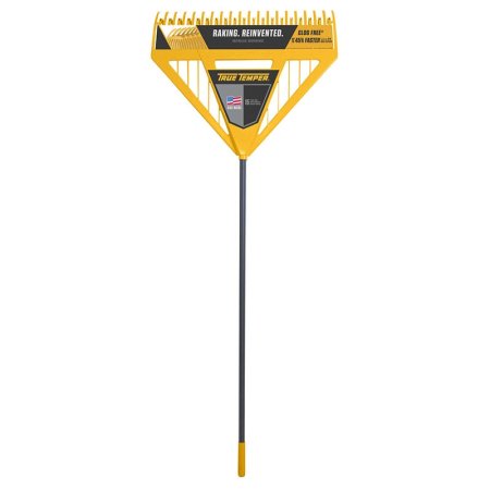  Yellow True Temper 26-Inch Dual Tine Poly Leaf Rake on white background