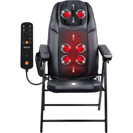  Belmint Heated Folding Chair Massager with remote on a white background