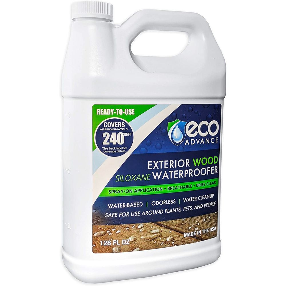  A jug of Eco Advance Exterior Wood Water Repellent on a white background.