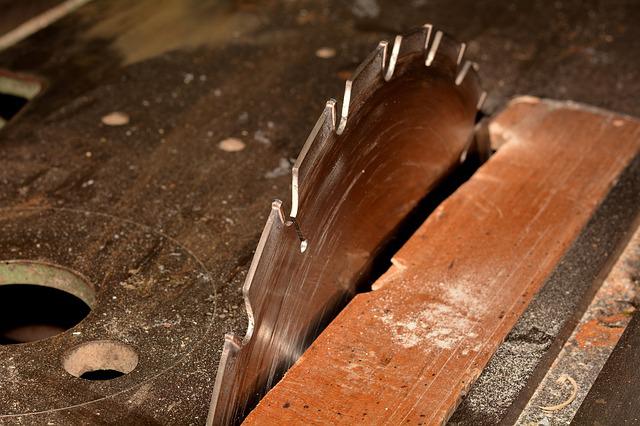 A close-up of the blade on the best DeWalt table saw option