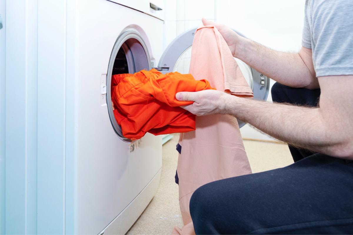 sorting laundry