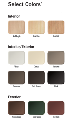 A screenshot of the available window frame color options from the Renewal by Andersen website.